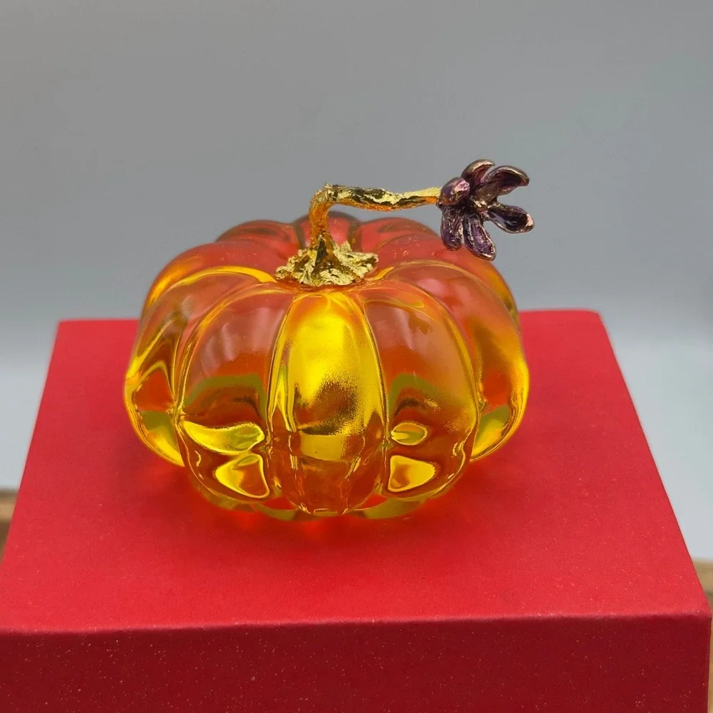 Glass Pumpkin Amber Gold Stem Flower Fall Decor Small 2in Harvest Cottagecore